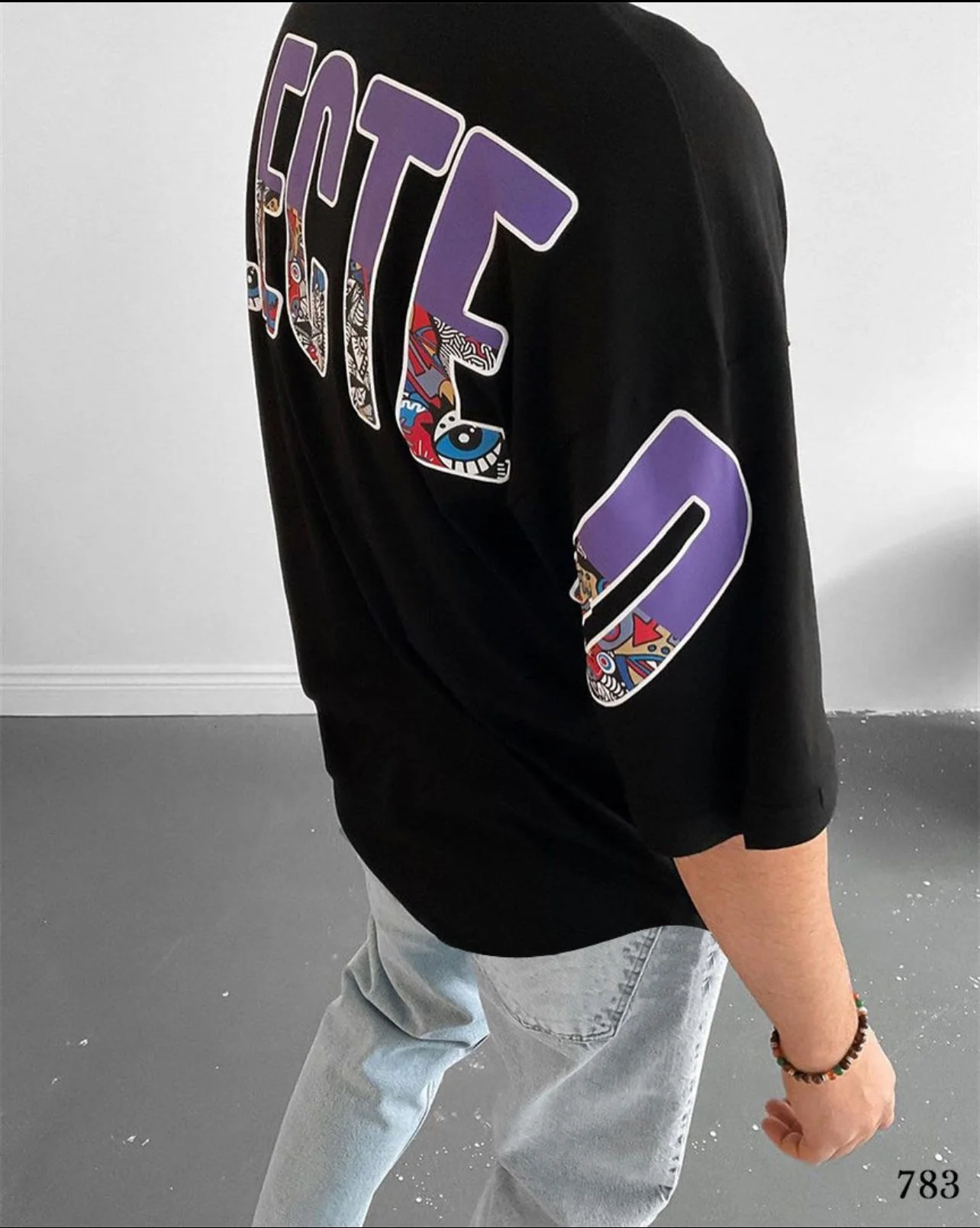 Oversize Selected Print T-Shirt  - Black 2099