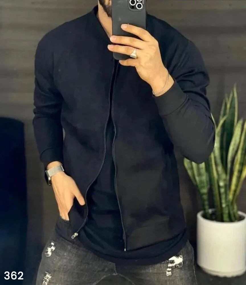 Faux Suede Leather Jacket - Black